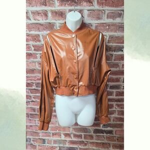 Women's SWANK A POSH Vegan Leather Button Up Lightweight Bomber Jacket Large